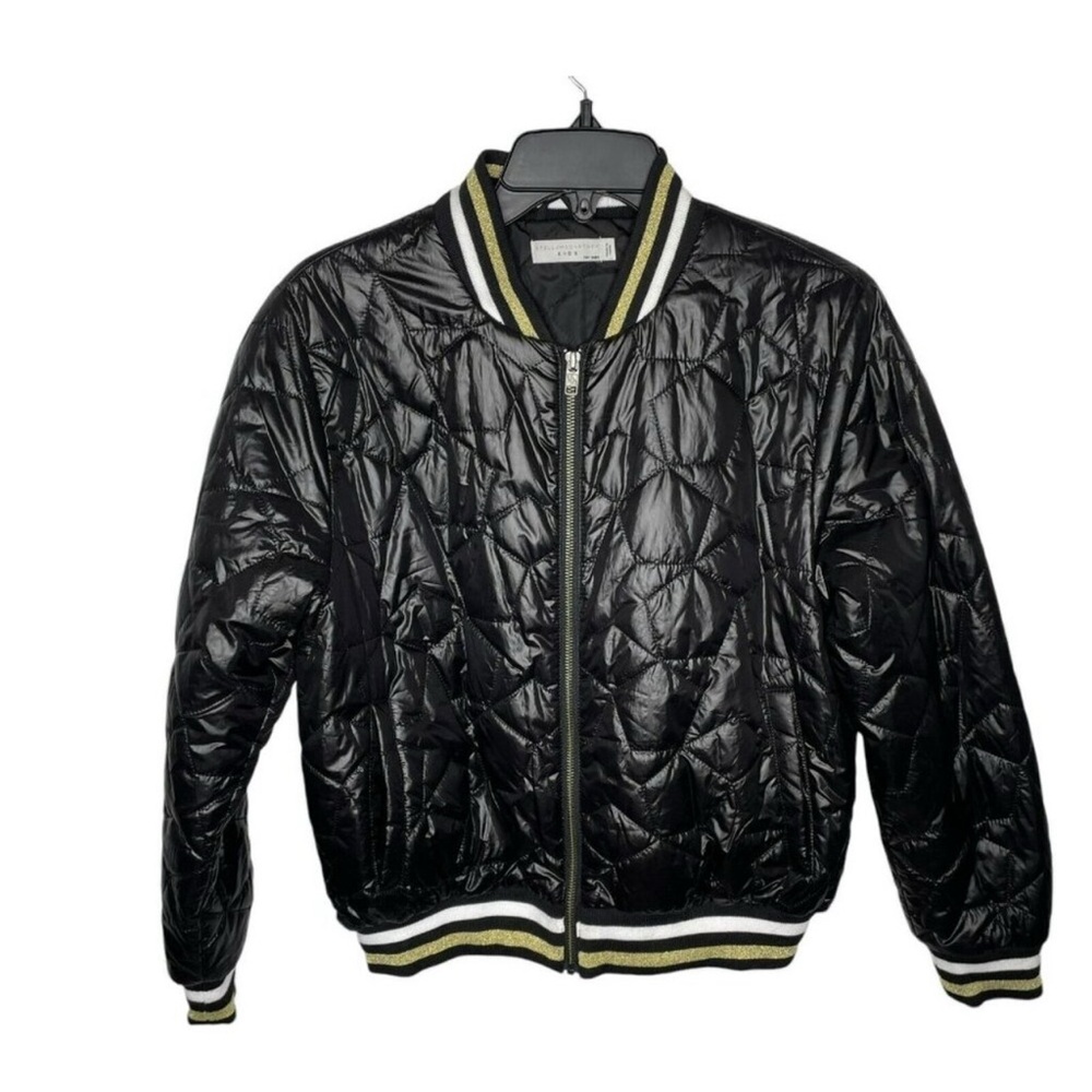 Stella McCartney Black Gold Quilted Puffer Bomber Jacket